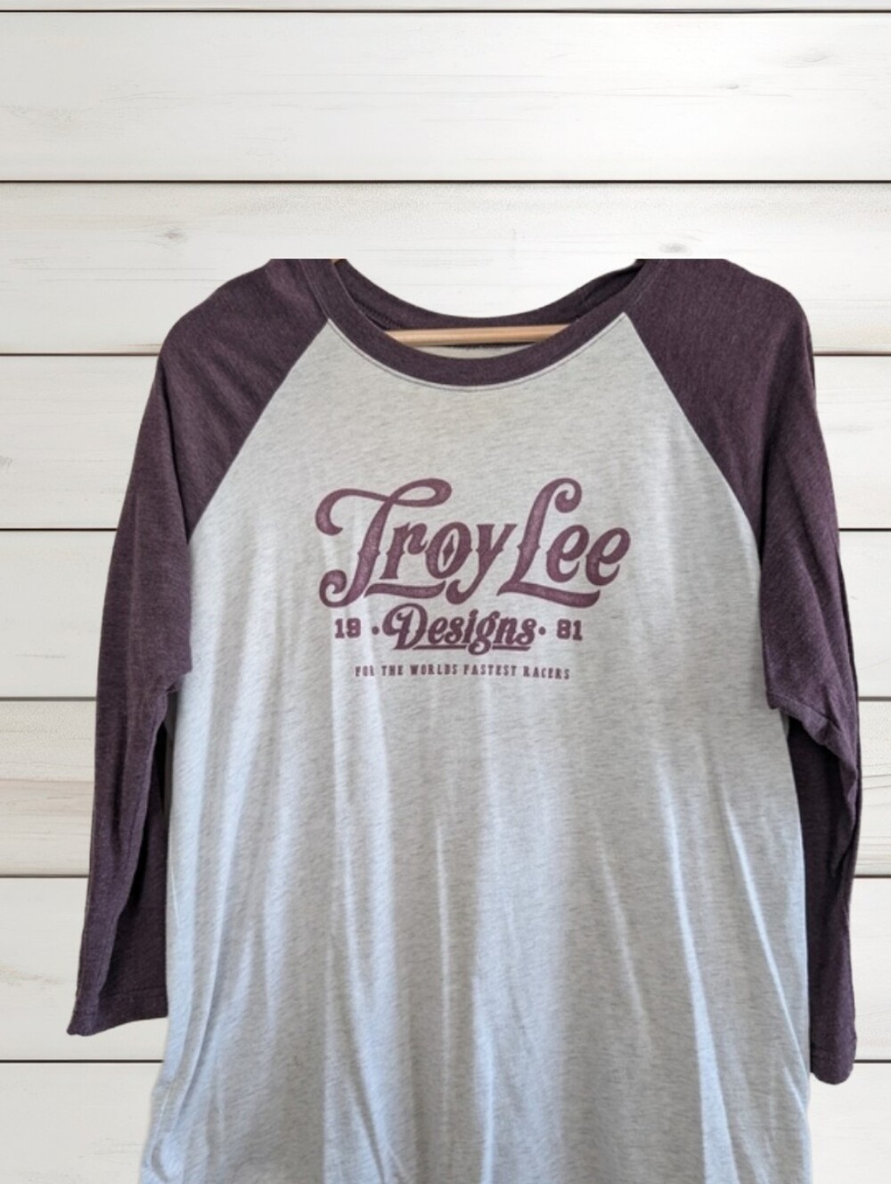 Troy Lee Designs Raglan Shirt Purple Gray 3/4 Sleeve Moto MTB Graphic T Size XL